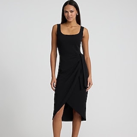 Express Scoop Neck Tie Wrap Midi Sheath Dress NWT Black S - Picture 1 of 4